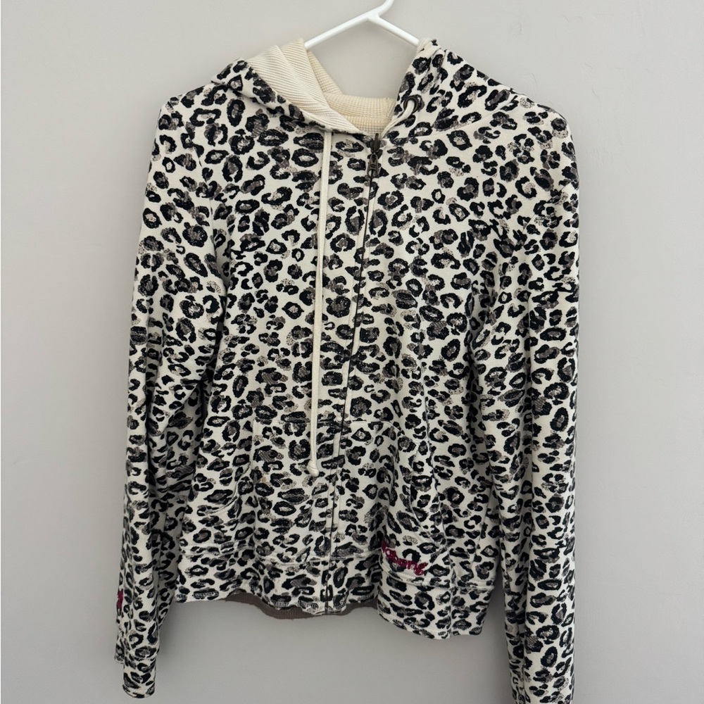 Billabong Reversible Tan/Leopard Print zip up Hoodie